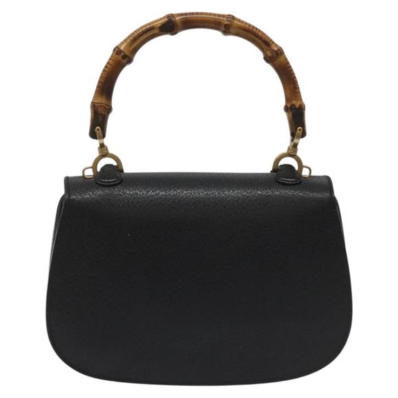 GUCCI Bamboo Hand Bag Leather Black Gold 000 2113 0188 Auth yk17496A - Picture 3 of 16